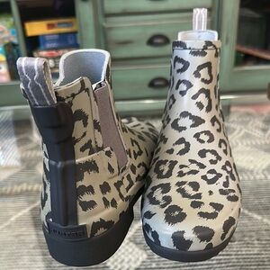 Hunter  Leopard Print Boots - Black and Tan